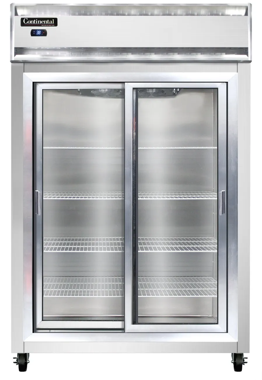 Continental Refrigerator 2RSNSASGD 52" 2-Section Reach-In Refrigerator w/ 2 Siliding Glass Doors, Stainless Steel Exterior, 32 cu.ft.