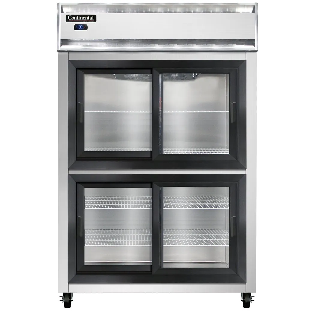 Continental Refrigerator 2RSNSGDHD 52" 2-Section Reach-In Refrigerator w/ 4 Siliding Half Glass Doors, 32 cu.ft.