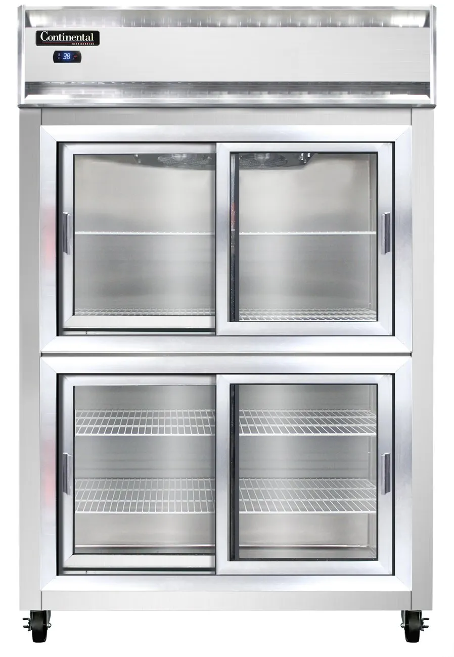 Continental Refrigerator 2RSNSSSGDHD 52" 2-Section Reach-In Refrigerator w/ 4 Siliding Half Glass Doors, All Stainless Steel, 32 cu.ft.