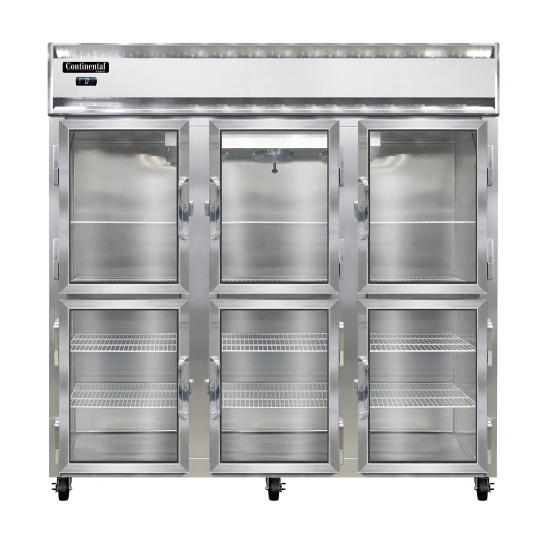 Continental Refrigerator 3FNSAGDHD 78" 3-Section Reach-In Freezer, 6 Half Glass Doors, Stainless Steel, 70 cu. ft.
