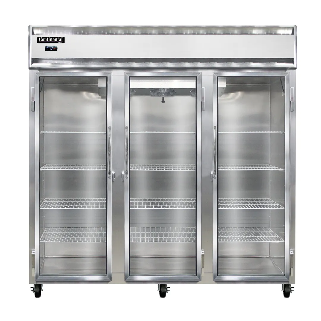 Continental Refrigerator 3FNSSGD 78" 3-Section Glass Door Reach-In Freezer, Top Mounted, Stainless Steel, 70 cu. ft.