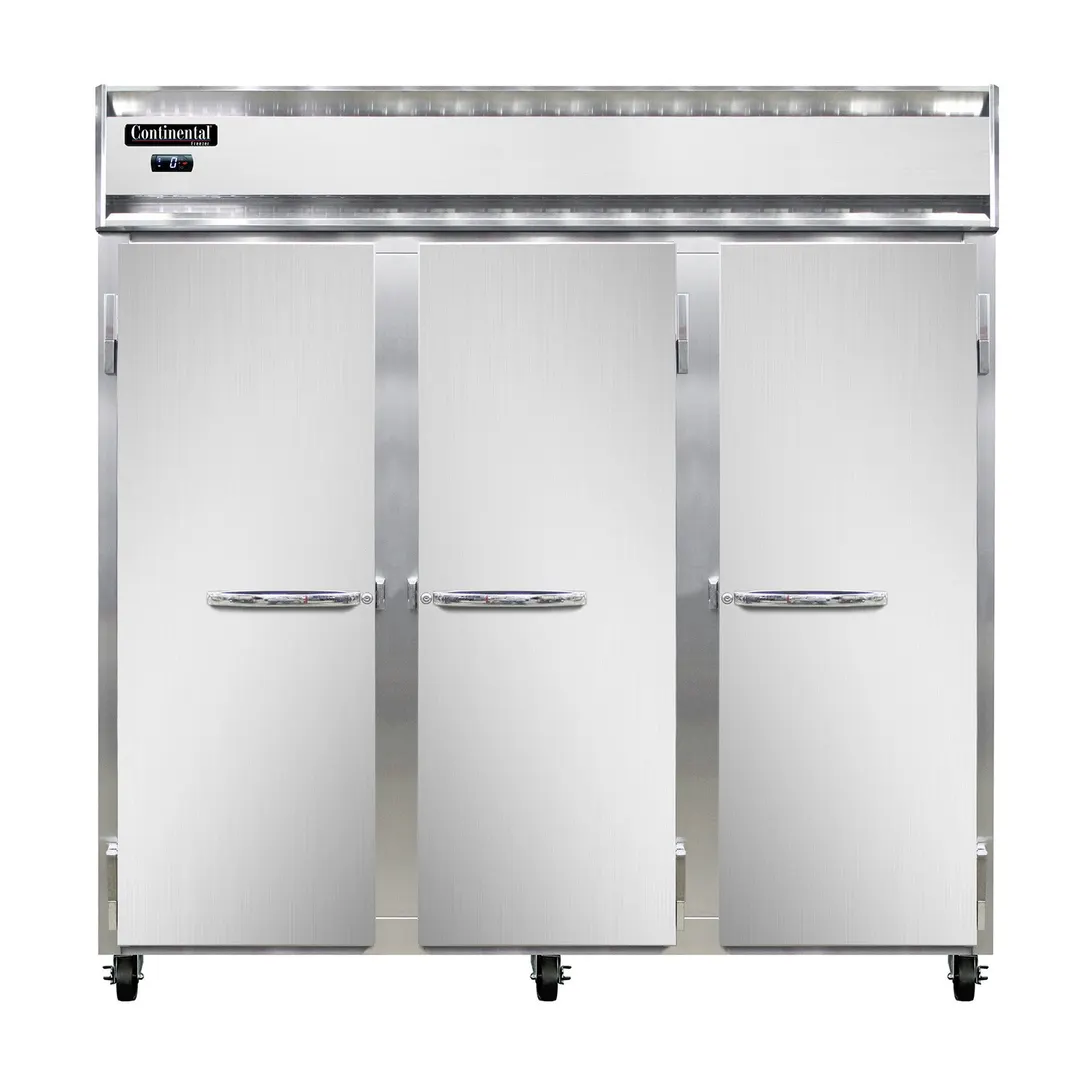 Continental Refrigerator 3FNSS 78" 3-Solid Door Reach-In Freezer, Top Mounted, Stainless Steel, 70 cu. ft.