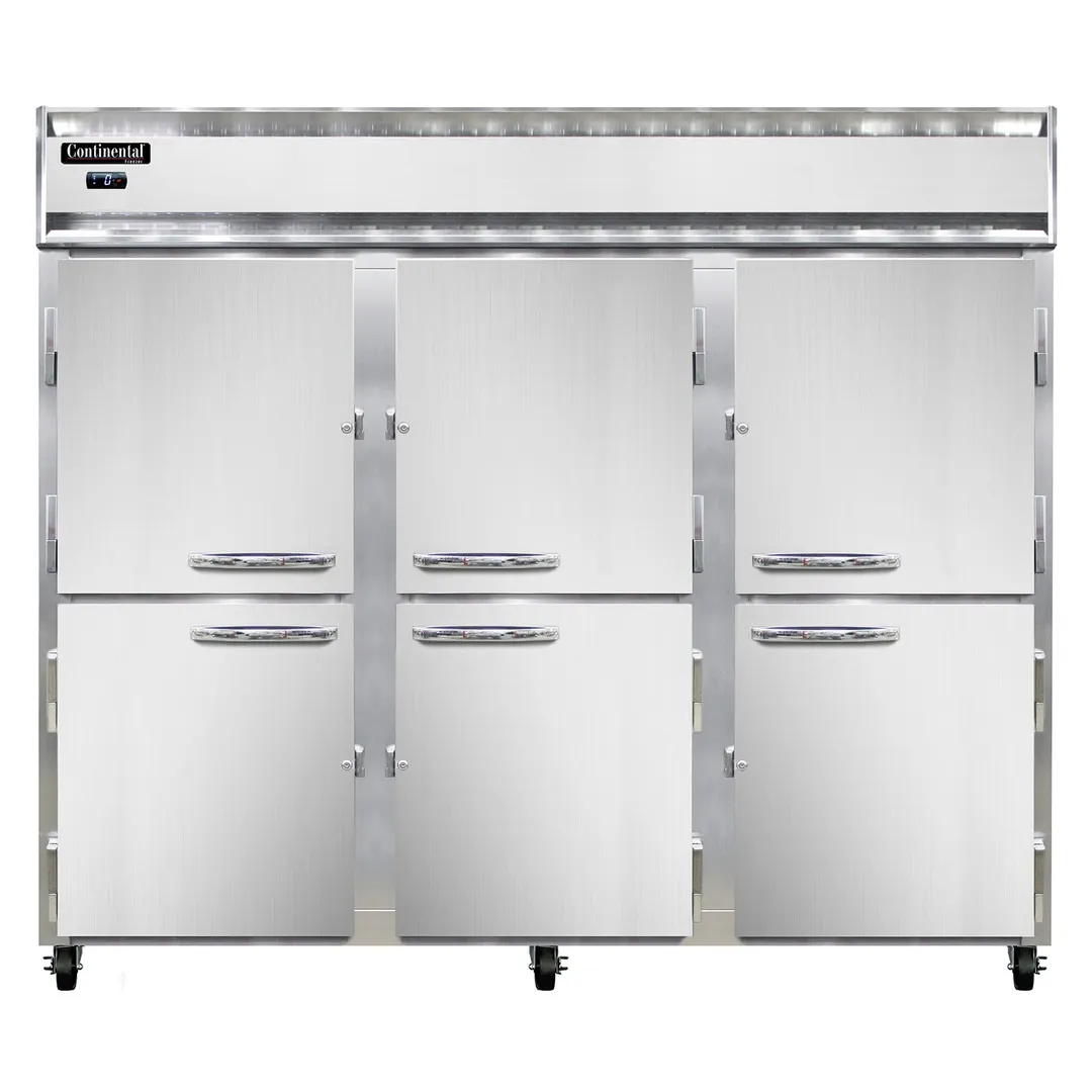 Continental Refrigerator 3FE-SA-PT-HD 85-1/2" 3-Section Pass-Thru Freezer, 12 Half Solid Doors, Top Mounted, 73 cu. ft., Stainless Steel