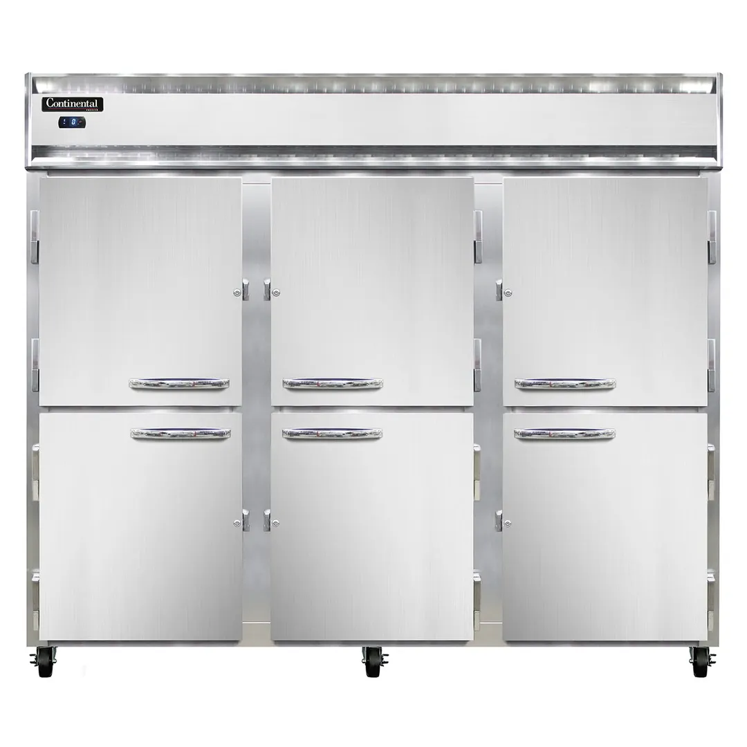 Continental Refrigerator 3FESNHD 85" 3-Section Reach-In Freezer, 6 Half Solid Doors, Top Mounted, 63 cu. ft., Stainless Steel Front