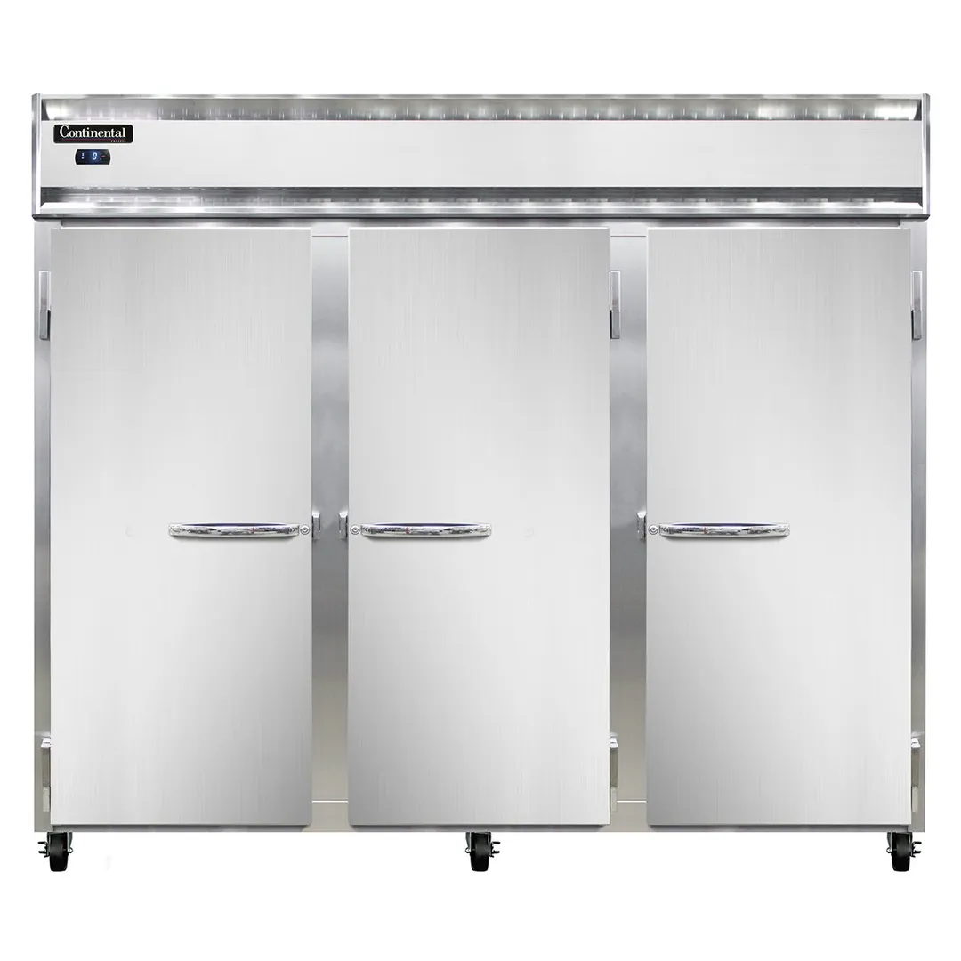 Continental Refrigerator 3FESNSA 85" Three Section Reach-In Freezer w/ 3 Solid Doors, Stainless Steel Exterior, 63 cu. ft.