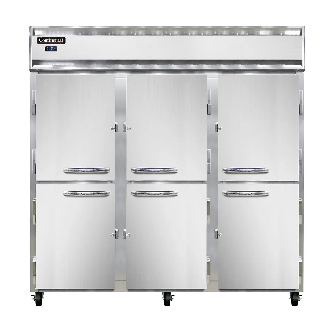 Continental Refrigerator 3FSNHD 78" 3-Section Reach-In Freezer, 6 Half Solid Doors, 50 cu. ft., Stainless Steel Front, Aluminum Interior, 1-1/4 HP