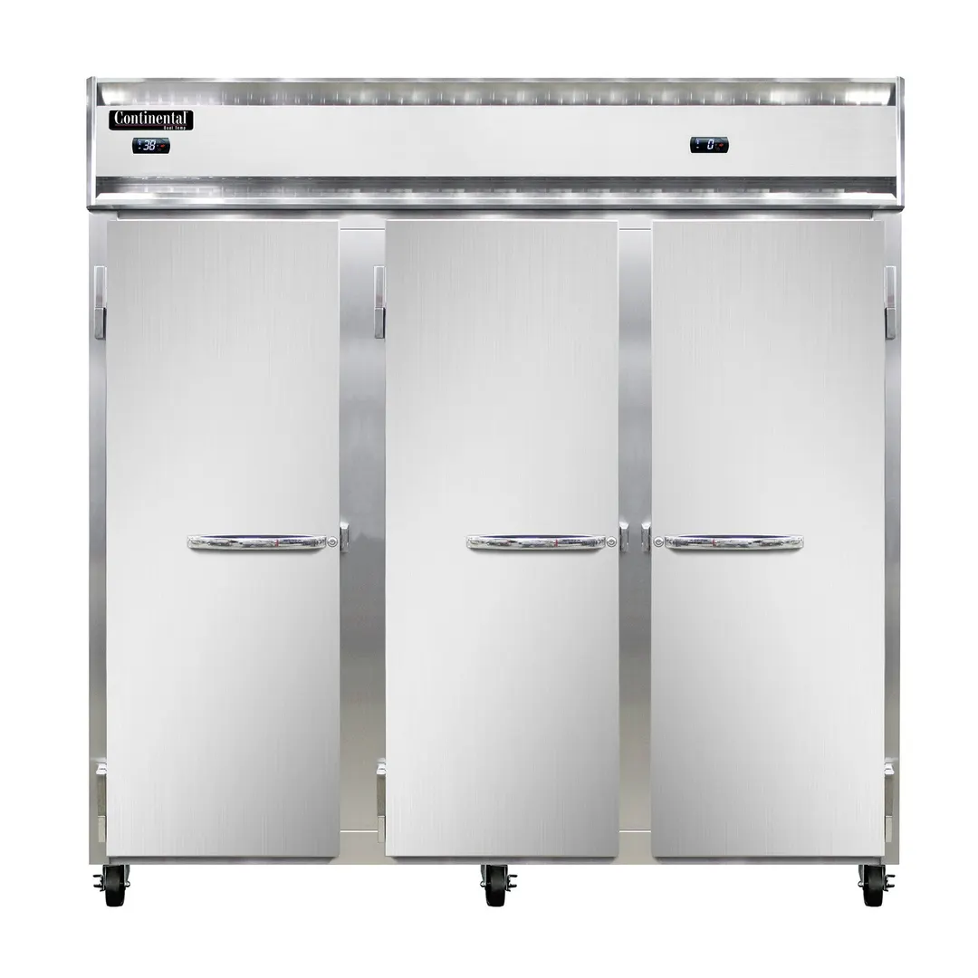 Continental Refrigerator 3RFFNSS 78" 3-Section Reach-In Refrigerator Freezer Combo w/ 3 Solid Doors