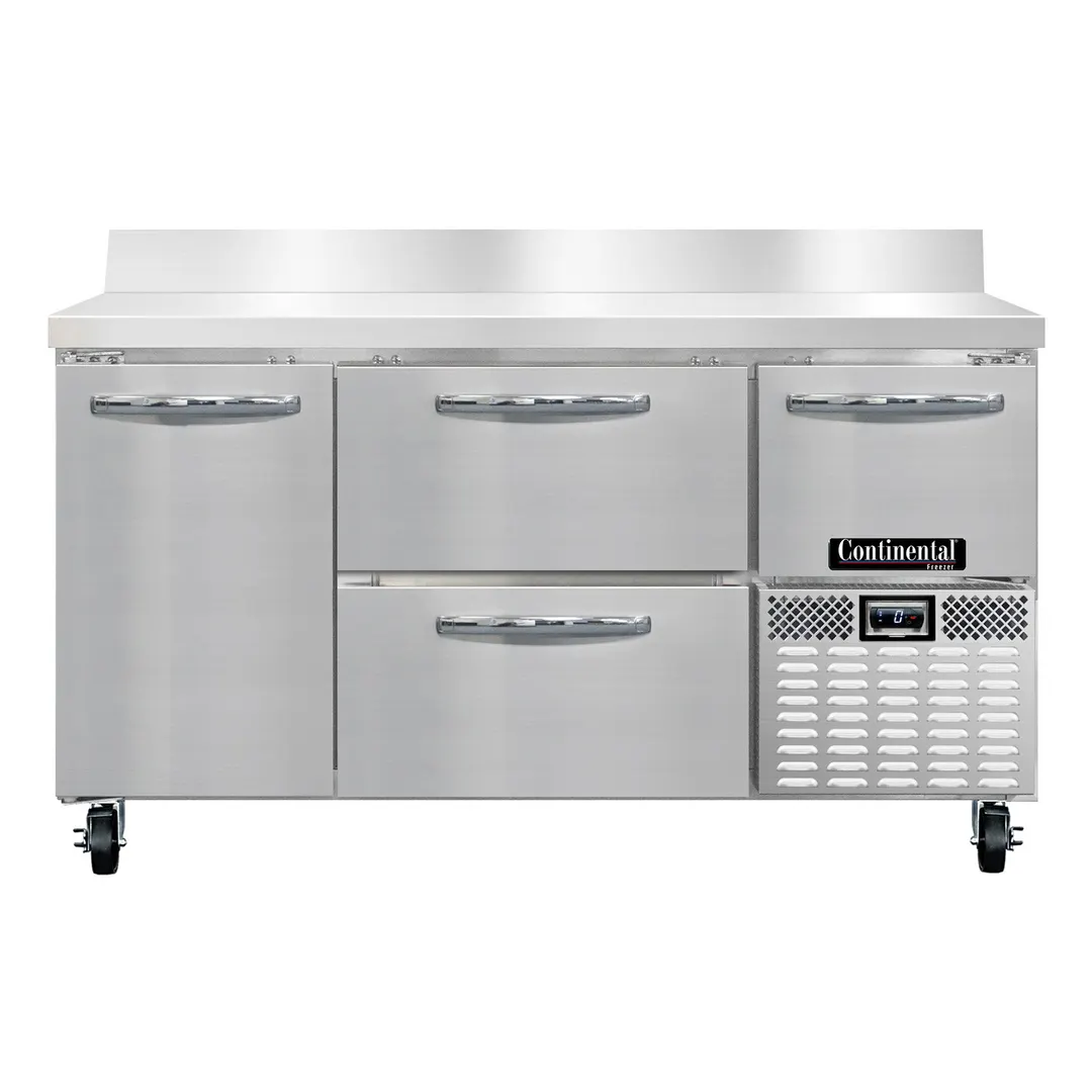 Continental Refrigerator FA60NBS-D 60" 3-Section Worktop Freezer w/ 2 Drawers & 1 Half Door