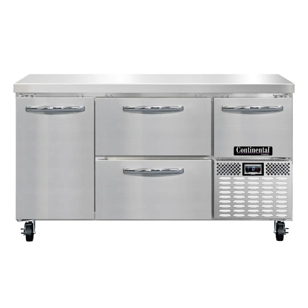 Continental Refrigerator FA60N-D 60" 3-Section Worktop Freezer w/ 4 Drawers & 1 Half Door