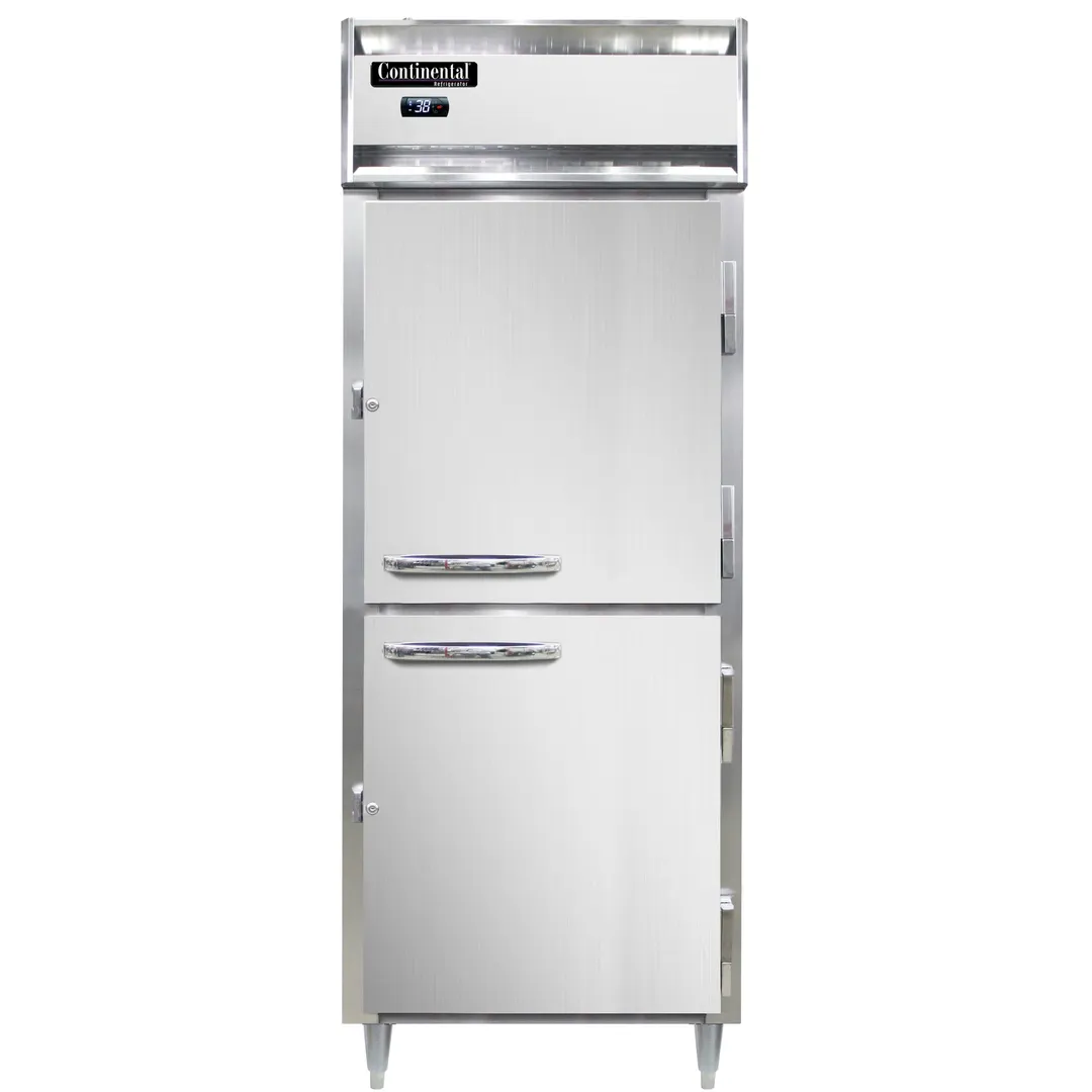 Continental Refrigerator D1RENPTHD 29" 1-Section Pass-Thru Refrigerator w/ 4 Half Solid Doors, Stainless Steel Front Aluminum Ends, 22 cu. ft.