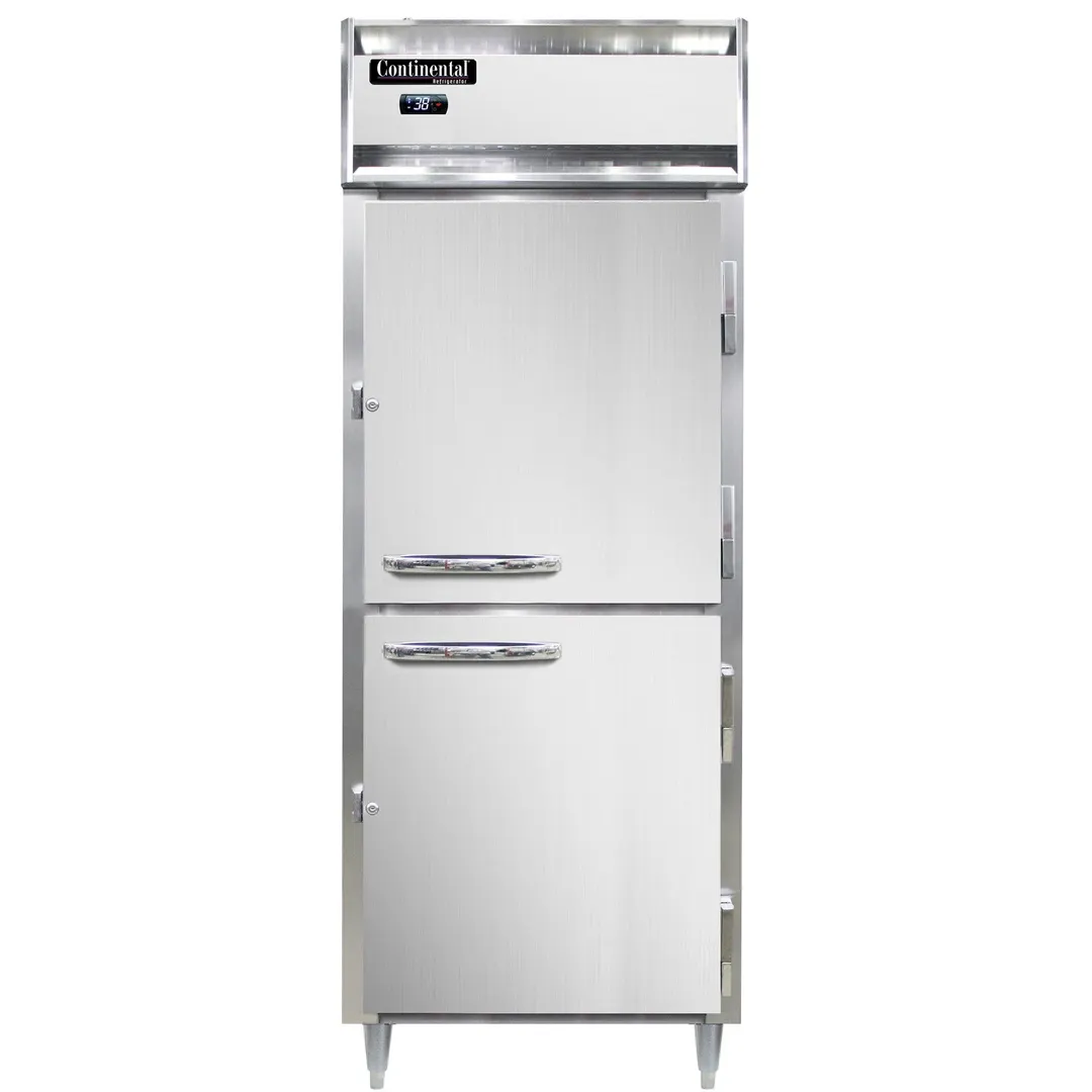Continental Refrigerator D1RENSSHD 28" 1-Section Reach-In Refrigerator w/ 2 Solid Half Doors, All Stainless Steel, 22 cu. ft.