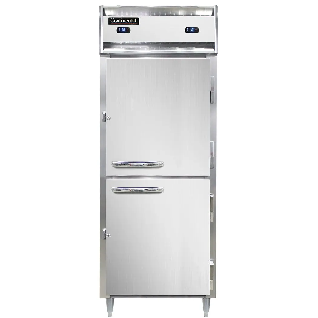 Continental Refrigerator D1RFENHD 28" 1-Section Reach-In Refrigerator Freezer Combo w/ 2 Half Solid Doors