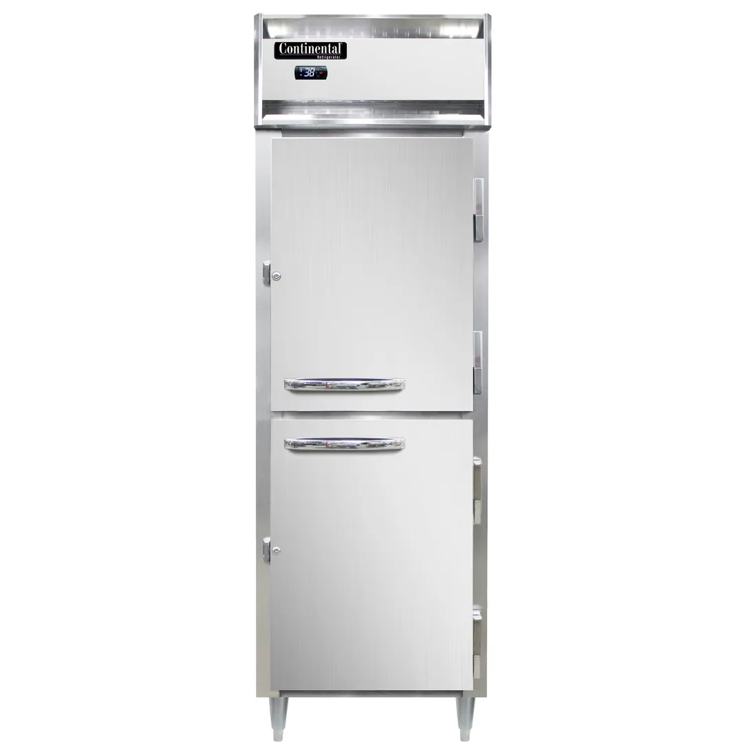Continental Refrigerator D1RNPTHD 26" 1-Section Pass-Thru Refrigerator w/ 4 Solid Half Doors, Stainless Steel Front Aluminum Ends, 21 cu. ft.