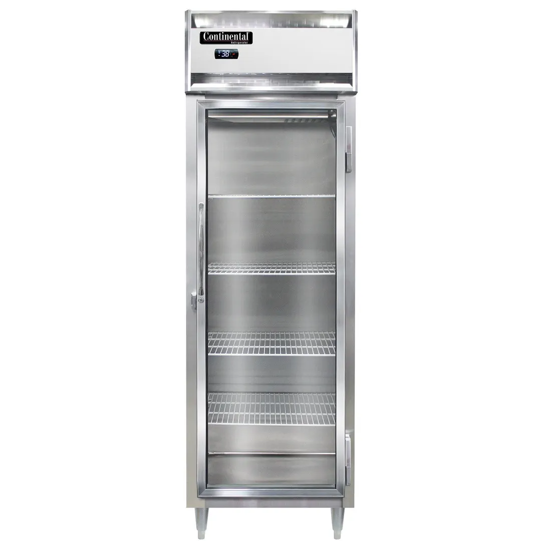 Continental Refrigerator D1RNSAGD 26" 1-Section Reach-In Refrigerator w/ Glass Door, Stainless Steel Exterior, 21 cu. ft.