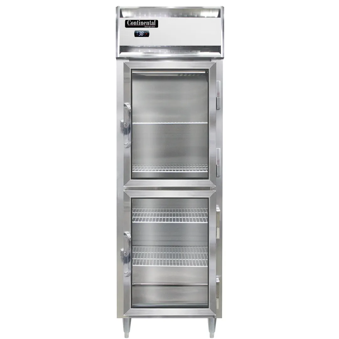 Continental Refrigerator D1RNSSGDHD 26" 1-Section Reach-In Refrigerator w/ 2 Half Glass Doors, All Stainless Steel, 21 cu. ft.