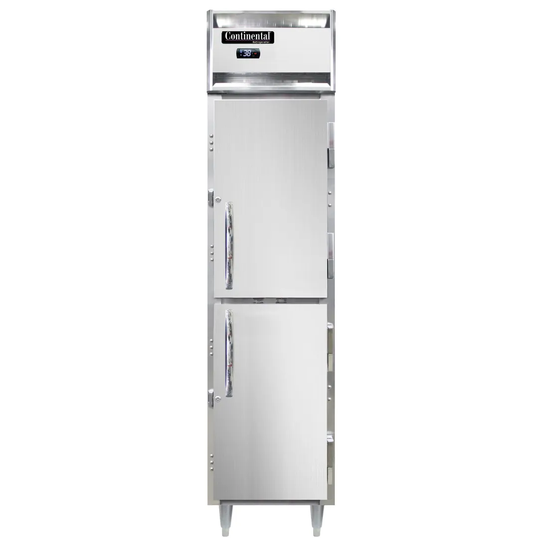 Continental Refrigerator D1RSENHD 18" 1-Section Reach-In Refrigerator w/ 2 Half Solid Doors, Stainless Steel Front Aluminum Exterior, 15 cu. ft.