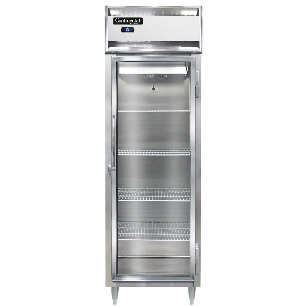 Continental Refrigerator D1RSNSAGD 26" 1-Section Reach-In Refrigerator w/ Glass Door, Stainless Steel Exterior, 16 cu. ft.