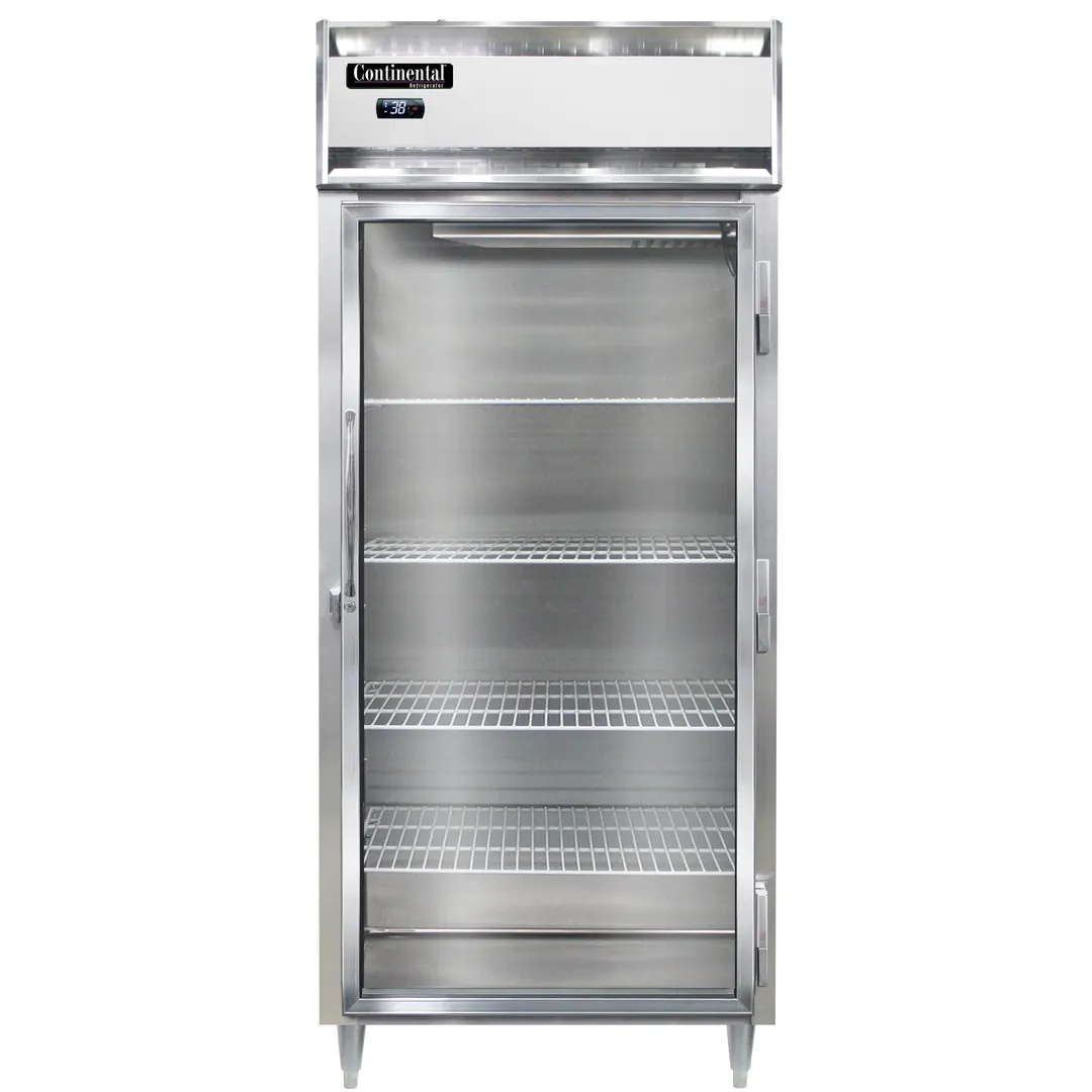 Continental Refrigerator D1RXNGD 36" 1-Section Reach-In Refrigerator w/ Glass Door, Stainless Steel Front Aluminum Exterior, 32 cu. ft.