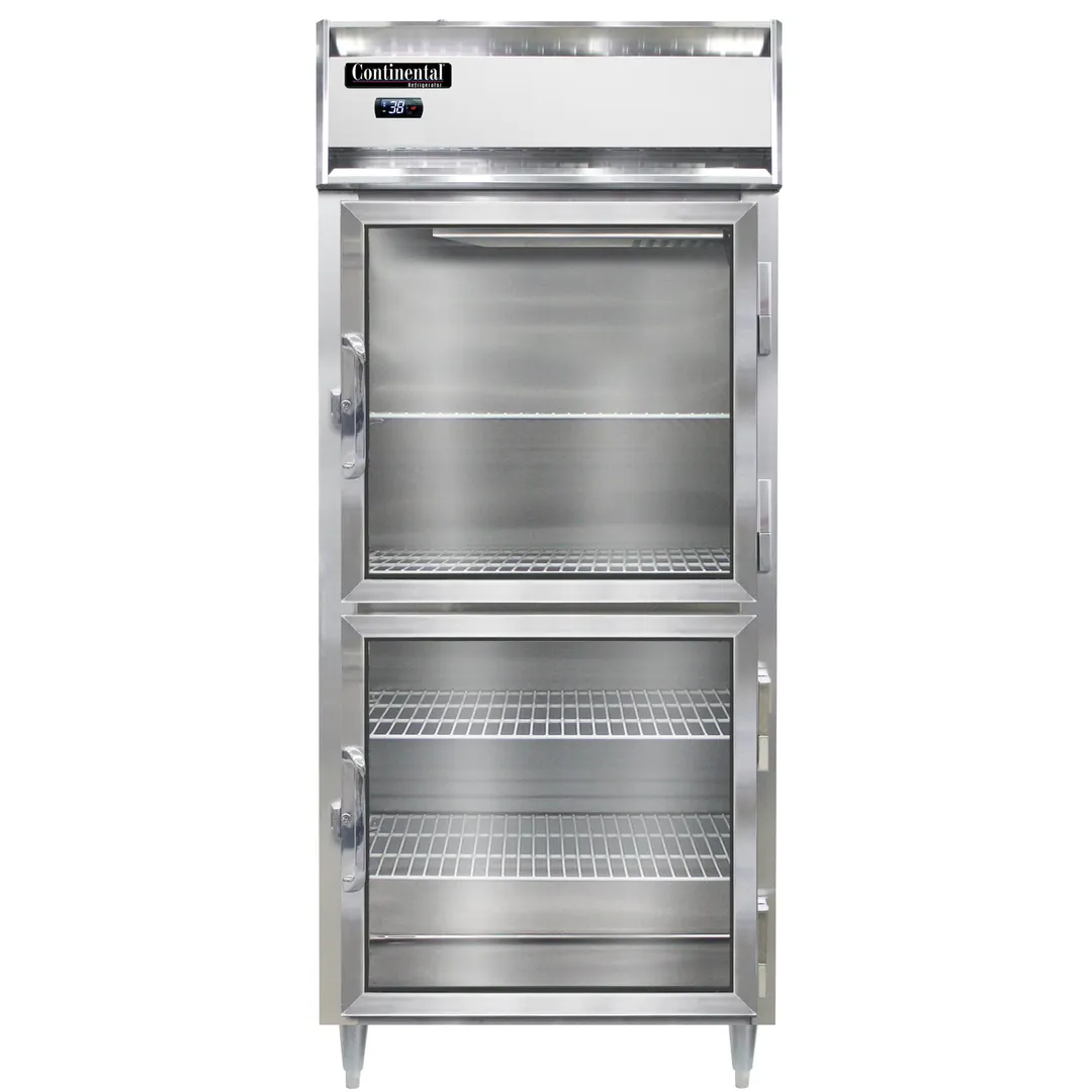 Continental Refrigerator D1RXNGDHD 36" 1-Section Reach-In Refrigerator w/ 2 Half Glass Doors, Stainless Steel Front Aluminum Exterior, 32 cu. ft.