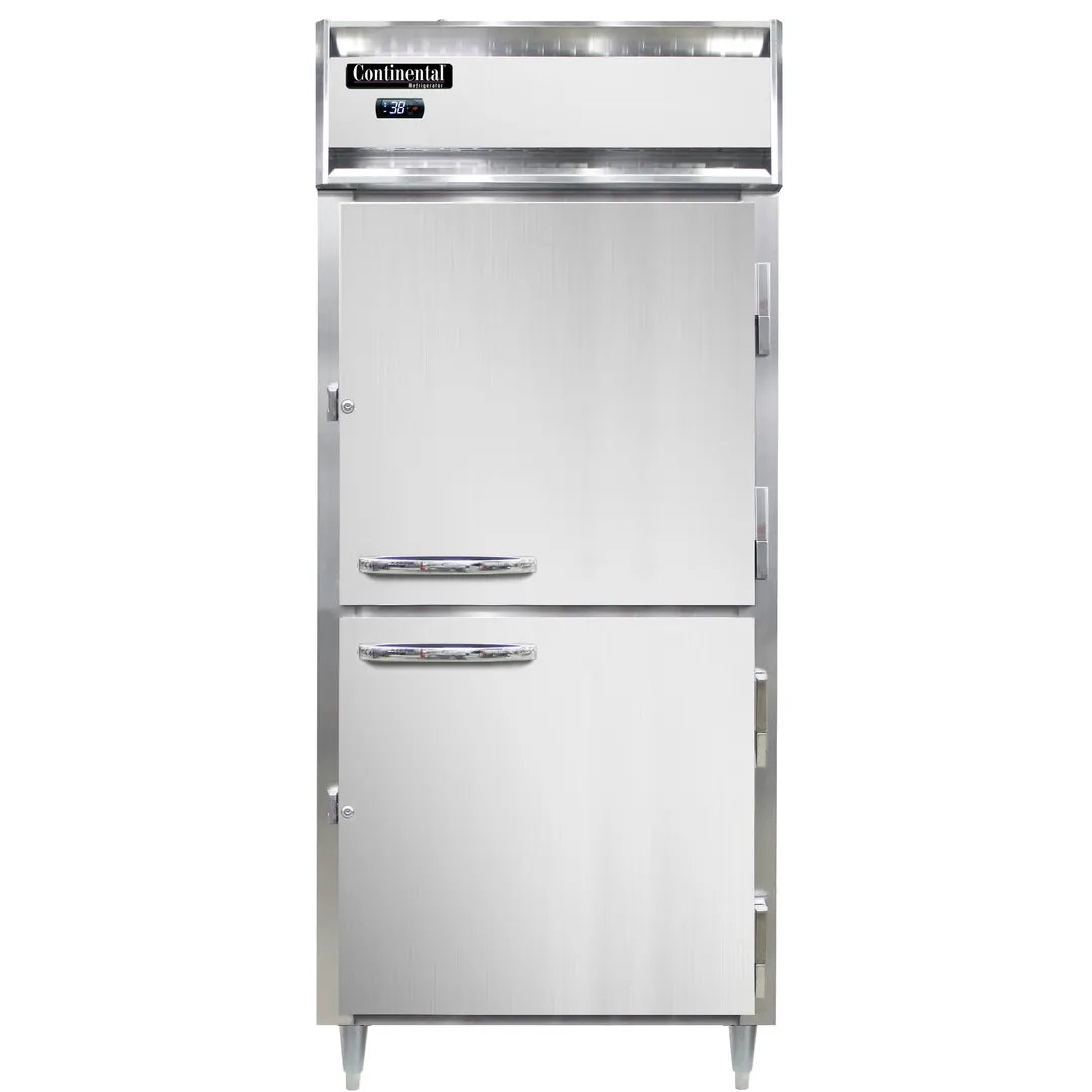 Continental Refrigerator D1RXNPTHD 36" 1-Section Pass-Thru Refrigerator w/ 4 Half Solid Doors, Stainless Steel Front Aluminum Ends, 32 cu. ft.