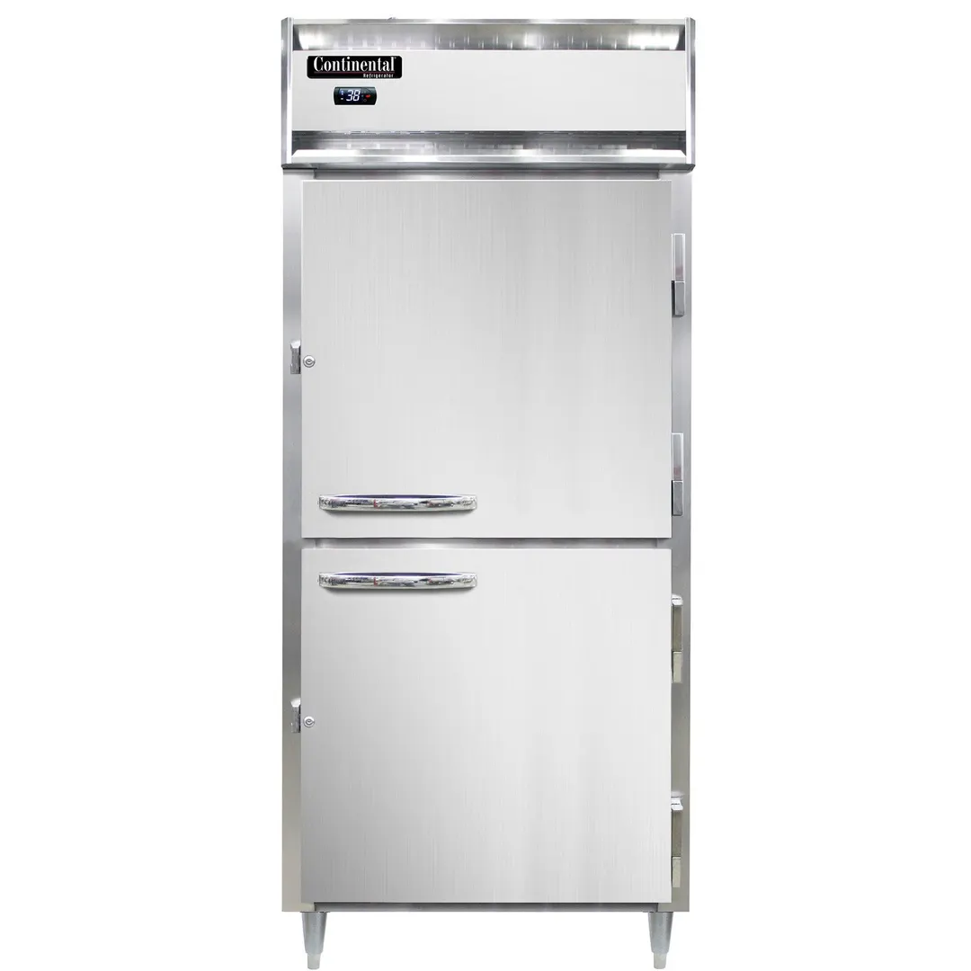Continental Refrigerator D1RXNSAHD 36" 1-Section Reach-In Refrigerator w/ 2 Half Solid Doors, Stainless Steel Exterior, 32 cu. ft.
