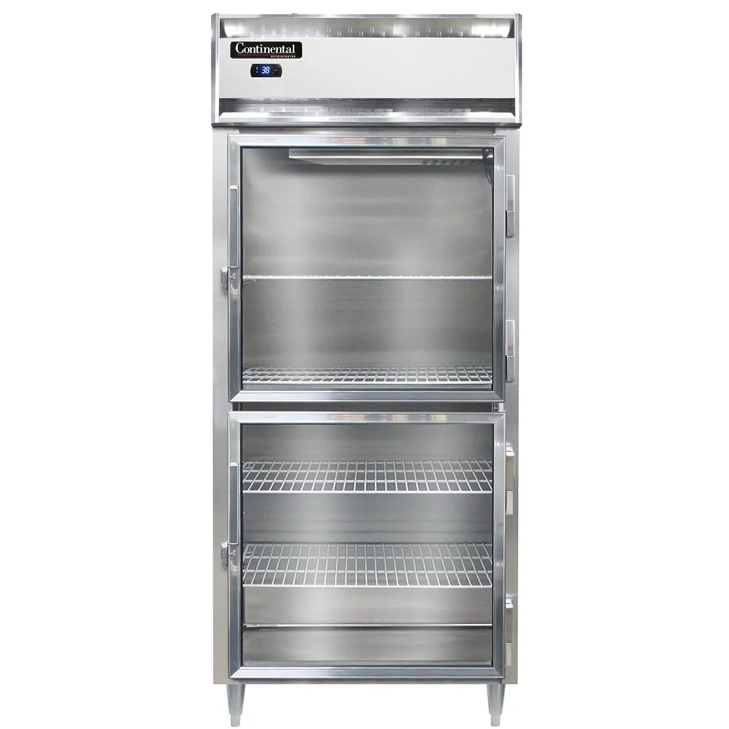 Continental Refrigerator D1RXSNSAGDHD 36" 1-Section Reach-In Refrigerator w/ 2 Half Glass Doors, Stainless Steel Exterior, 26 cu. ft.