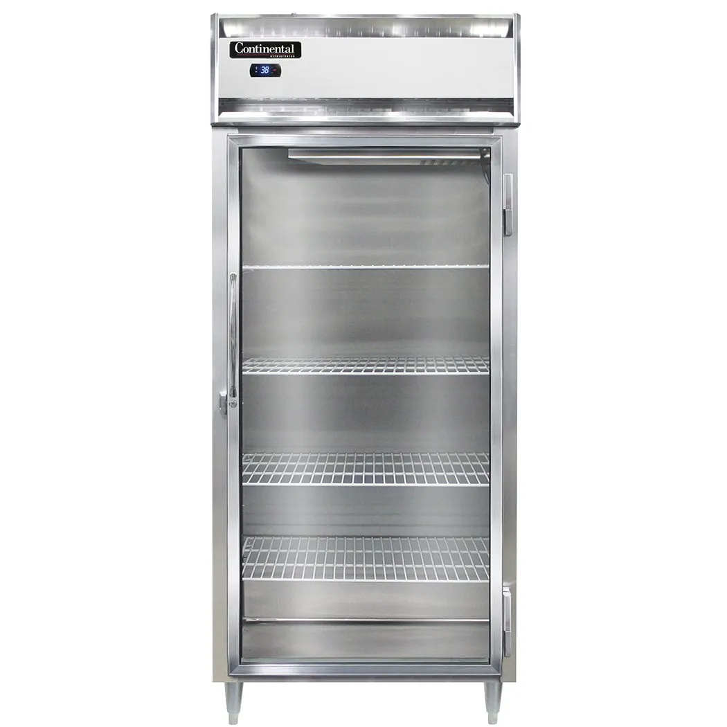 Continental Refrigerator D1RXSNSSGD 36" 1-Section Reach-In Refrigerator w/ Glass Door, All Stainless Steel, 26 cu. ft.