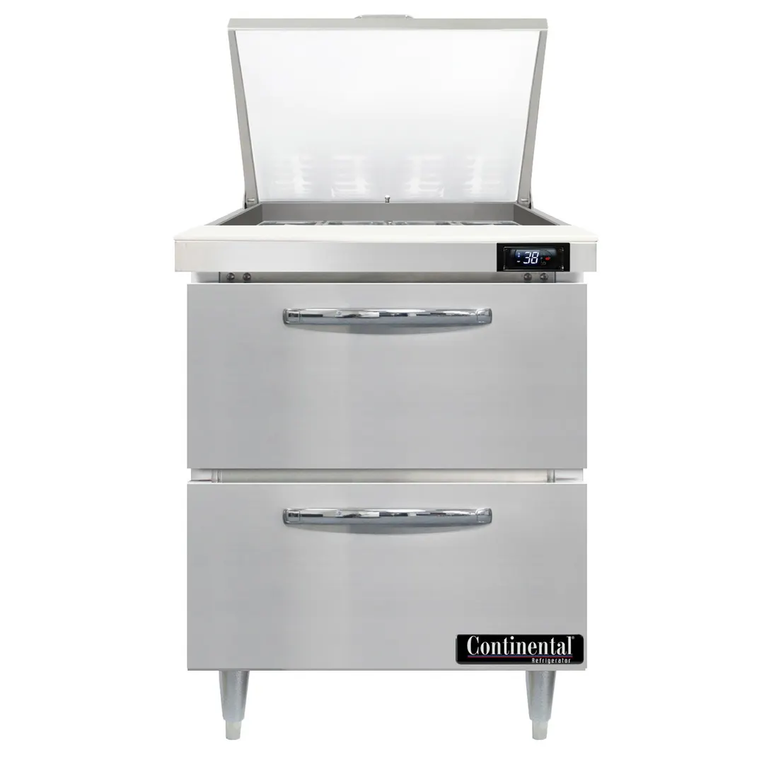 Continental Refrigerator D27N12M-D 27" Mega Top Sandwich Prep Table w/ 2 Drawers, 12 pans