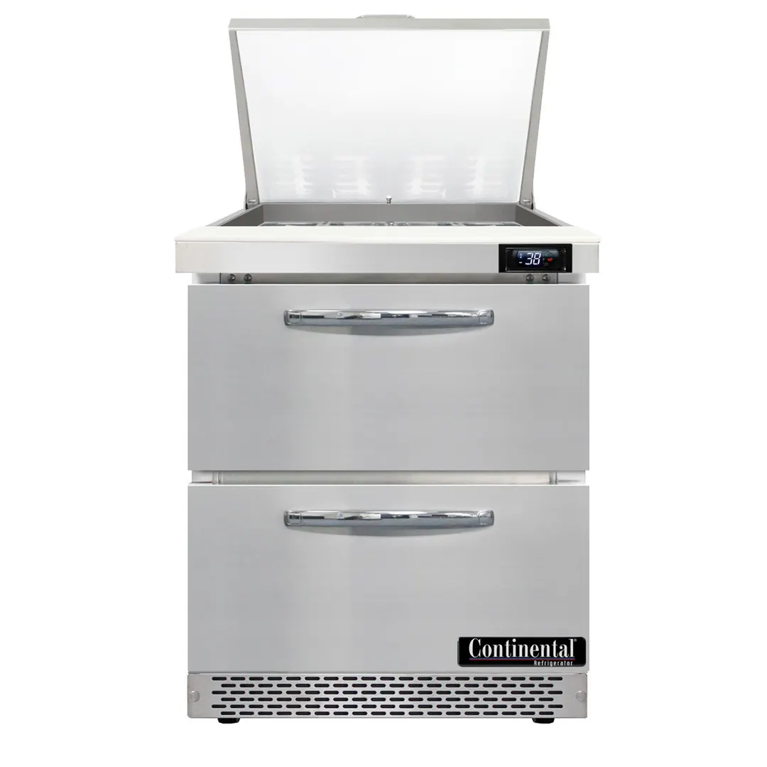 Continental Refrigerator D27N12M-FB-D 27" Mega Top Sandwich Prep Table w/ 2 Drawers, 12 pans