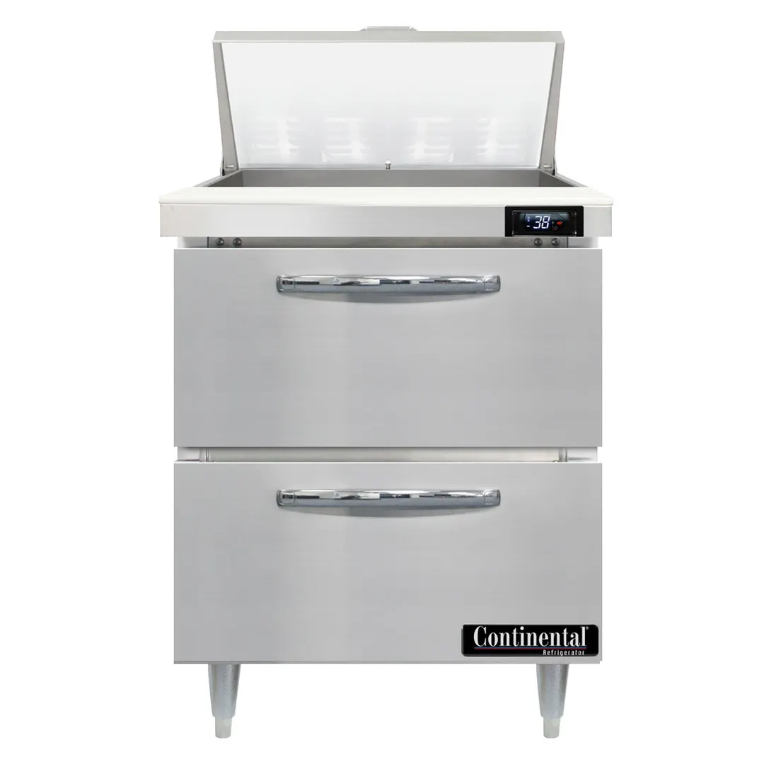 Continental Refrigerator D27N8-D 27" One Section Sandwich / Salad Prep Table w/ 2 Drawers, 8 Pans
