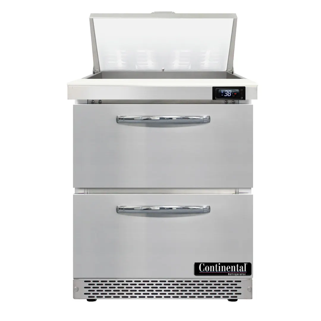 Continental Refrigerator D27N8-FB-D 27" One Section Sandwich / Salad Prep Table w/ 2 Drawers, 8 Pans
