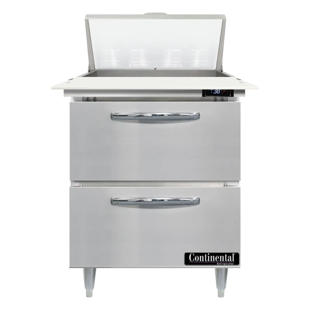 Continental Refrigerator D27N8C-D 27" One Section Sandwich / Salad Prep Table w/ 2 Drawers, 8 Pans