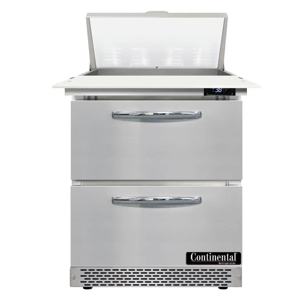 Continental Refrigerator D27N8C-FB-D 27" One Section Sandwich / Salad Prep Table w/ 2 Drawers, 8 Pans