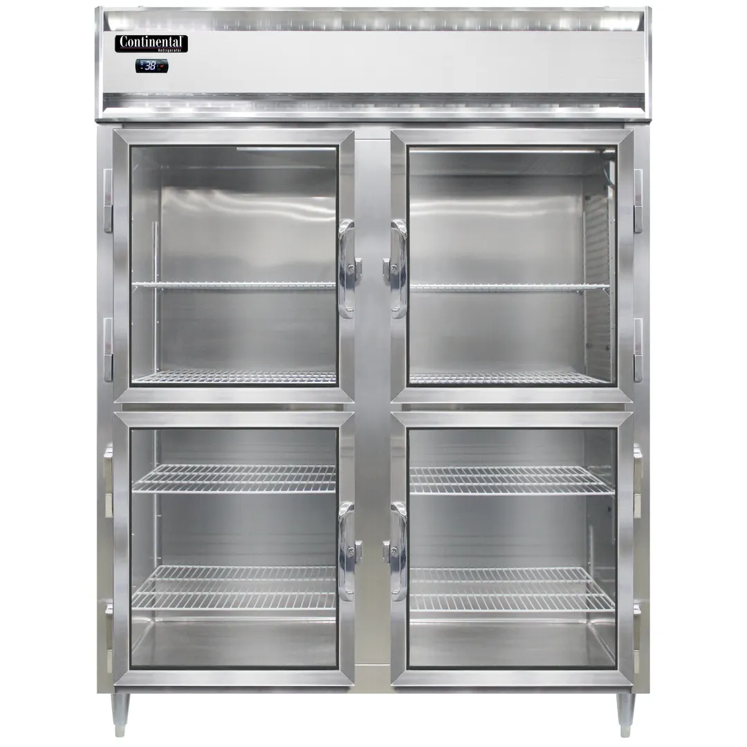 Continental Refrigerator D2RENGDHD 57" 2-Section Reach-In Refrigerator w/ 4 Half Glass Doors, Stainless Steel Front Aluminum Exterior, 52 cu. ft.