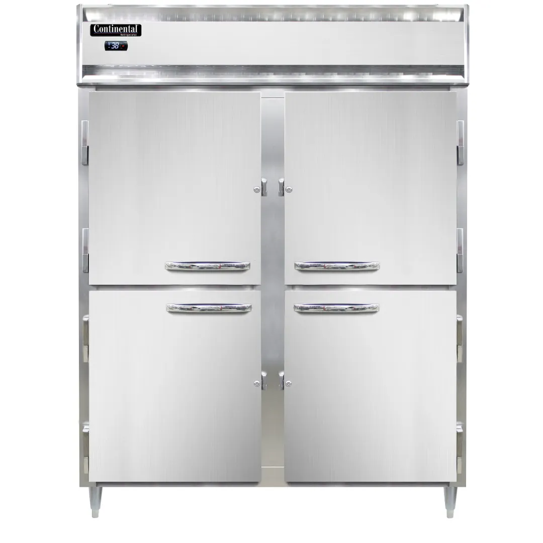Continental Refrigerator D2RENHD 57" 2-Section Reach-In Refrigerator w/ 4 Half Solid Doors, Stainless Steel Front Aluminum Exterior, 52 cu. ft.