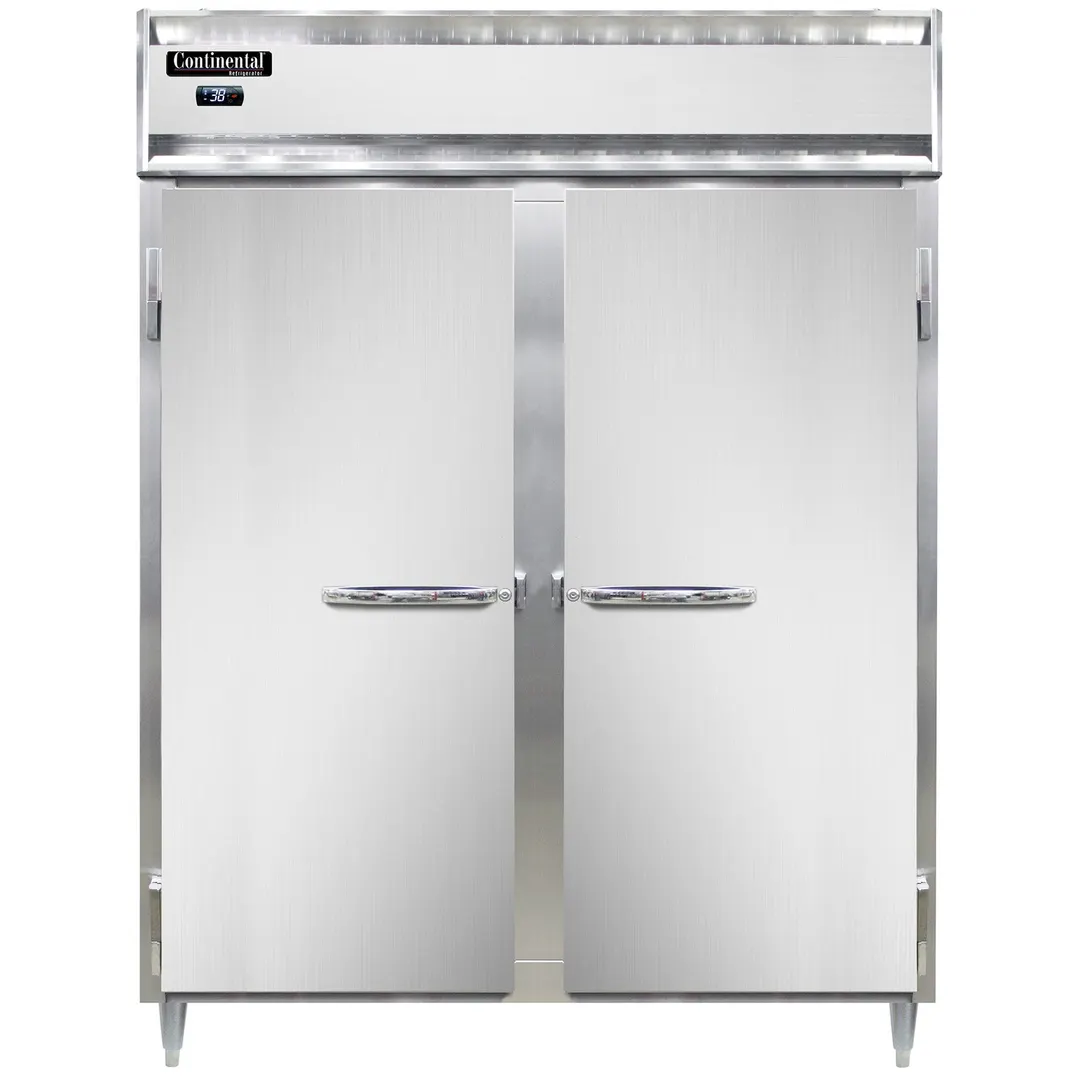 Continental Refrigerator D2RENSAPT 57" 2-Section Pass-Thru Refrigerator w/ 4 Solid Doors, Stainless Steel Exterior, 52 cu. ft.