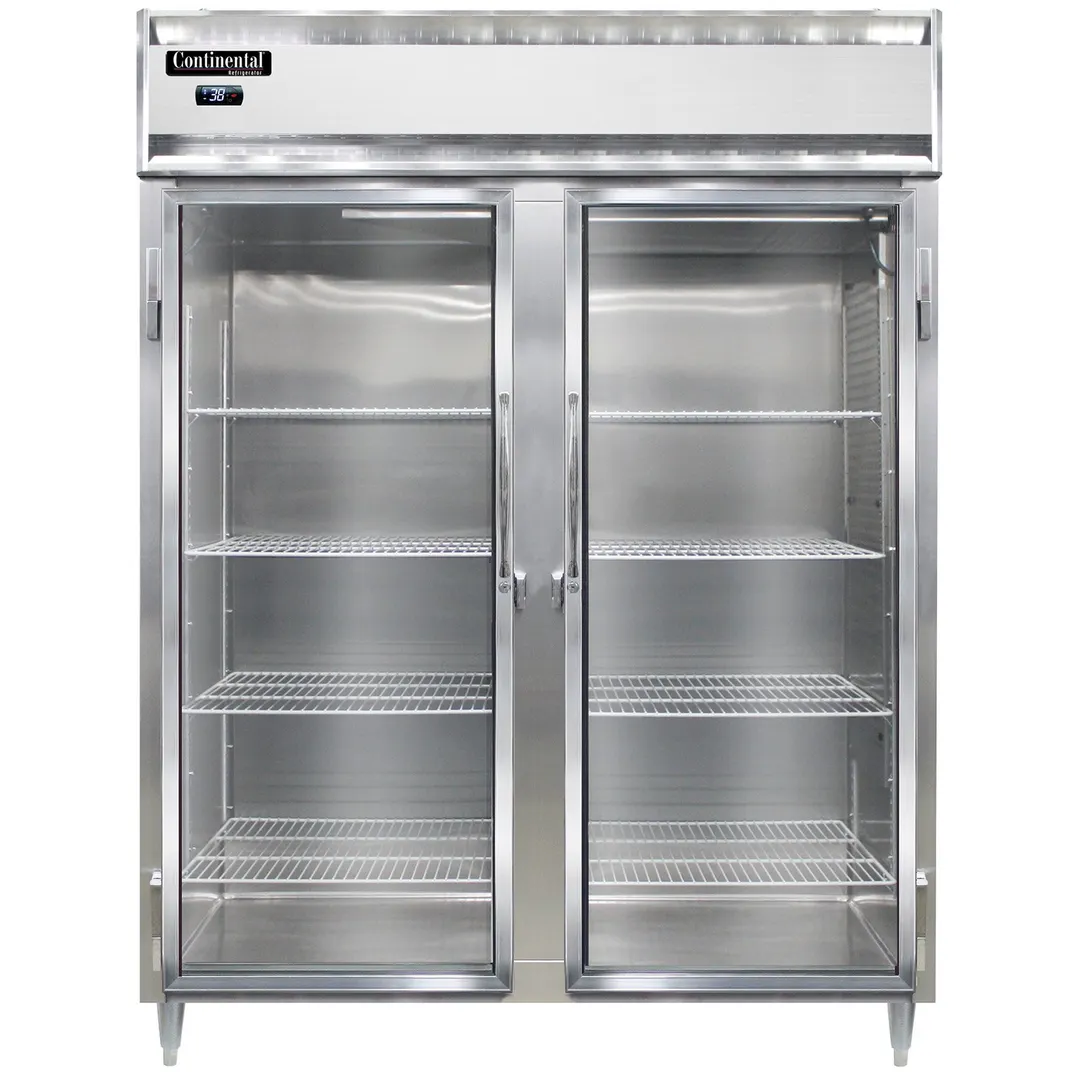 Continental Refrigerator D2RENSSGD 57" 2-Section Reach-In Refrigerator w/ 2 Glass Doors, All Stainless Steel, 52 cu. ft.