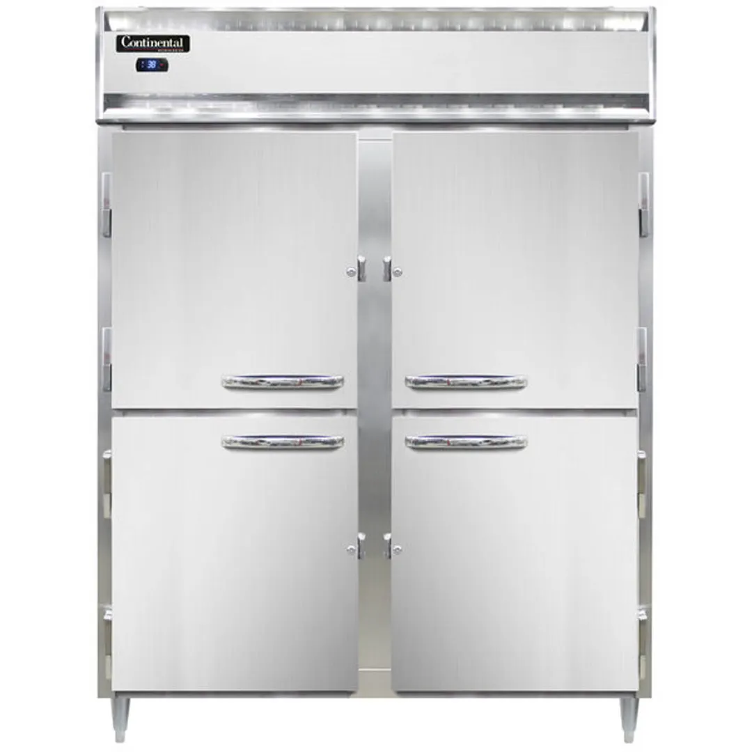 Continental Refrigerator D2RENSSHD 57" 2-Section Reach-In Refrigerator w/ 4 Half Solid Doors, All Stainless Steel, 52 cu. ft.