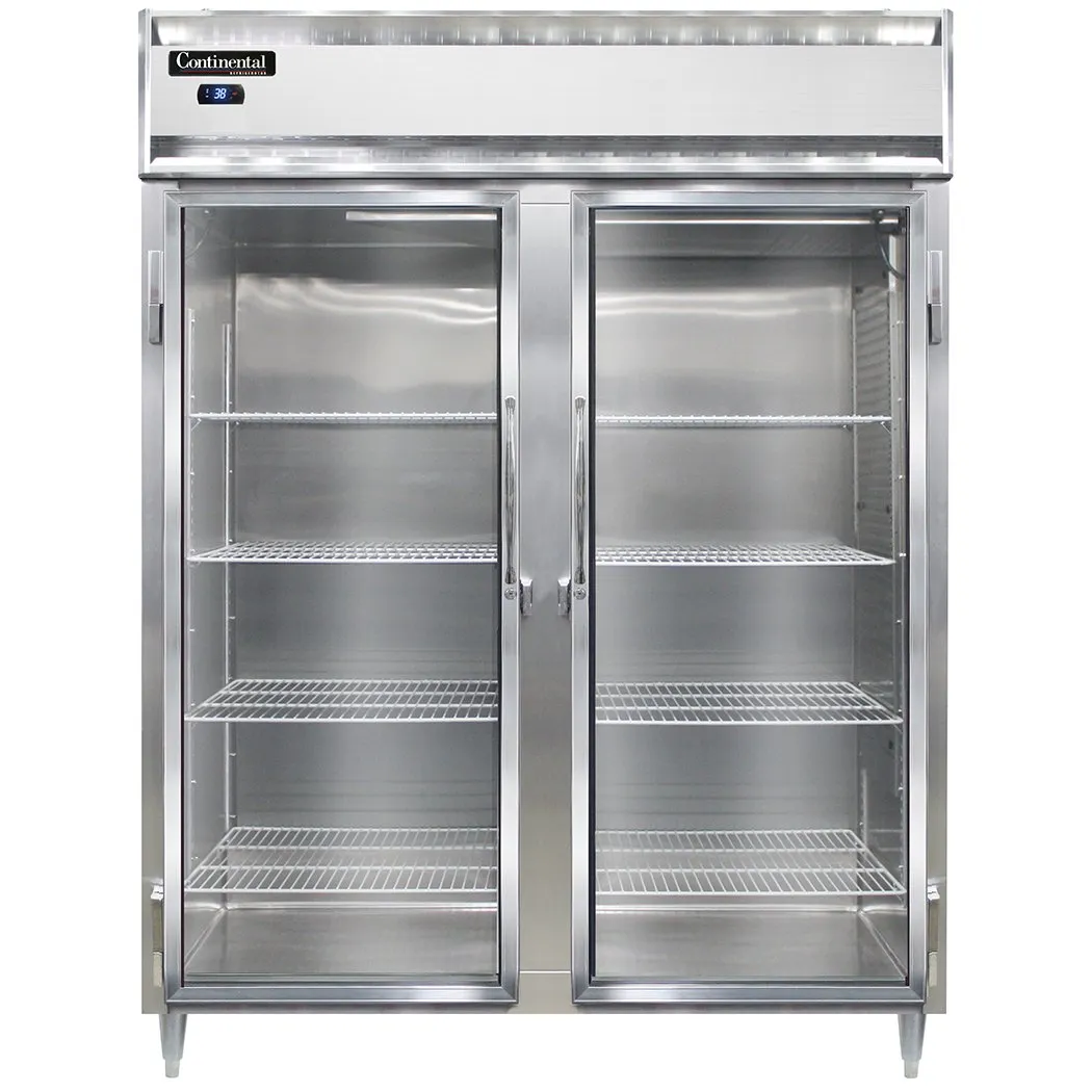 Continental Refrigerator D2RESNSAGD 57" 2-Section Reach-In Refrigerator w/ 2 Glass Doors, Stainless Steel Exterior, 40 cu. ft.