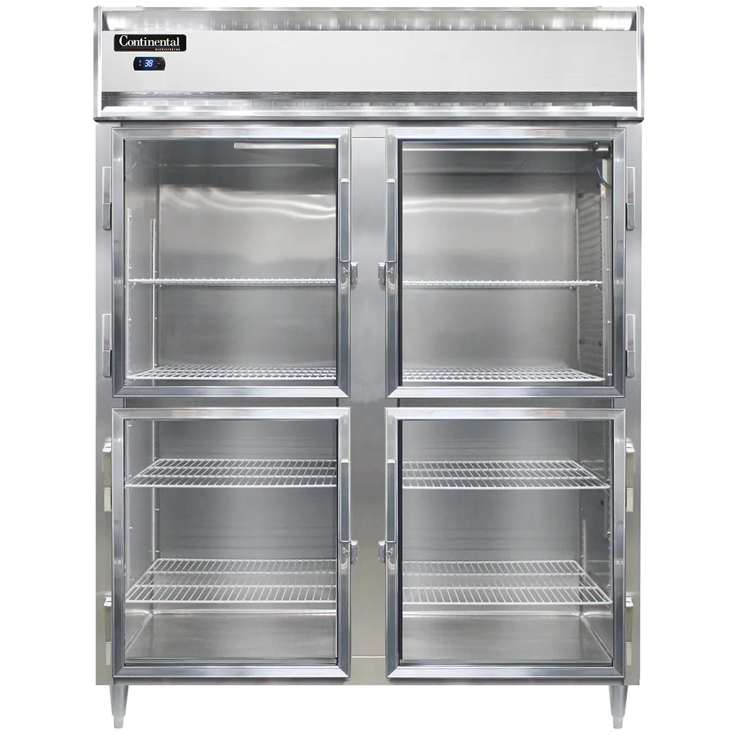 Continental Refrigerator D2RESNSAGDHD 57" 2-Section Reach-In Refrigerator w/ 4 Glass Half Doors, Stainless Steel Exterior, 40 cu. ft.