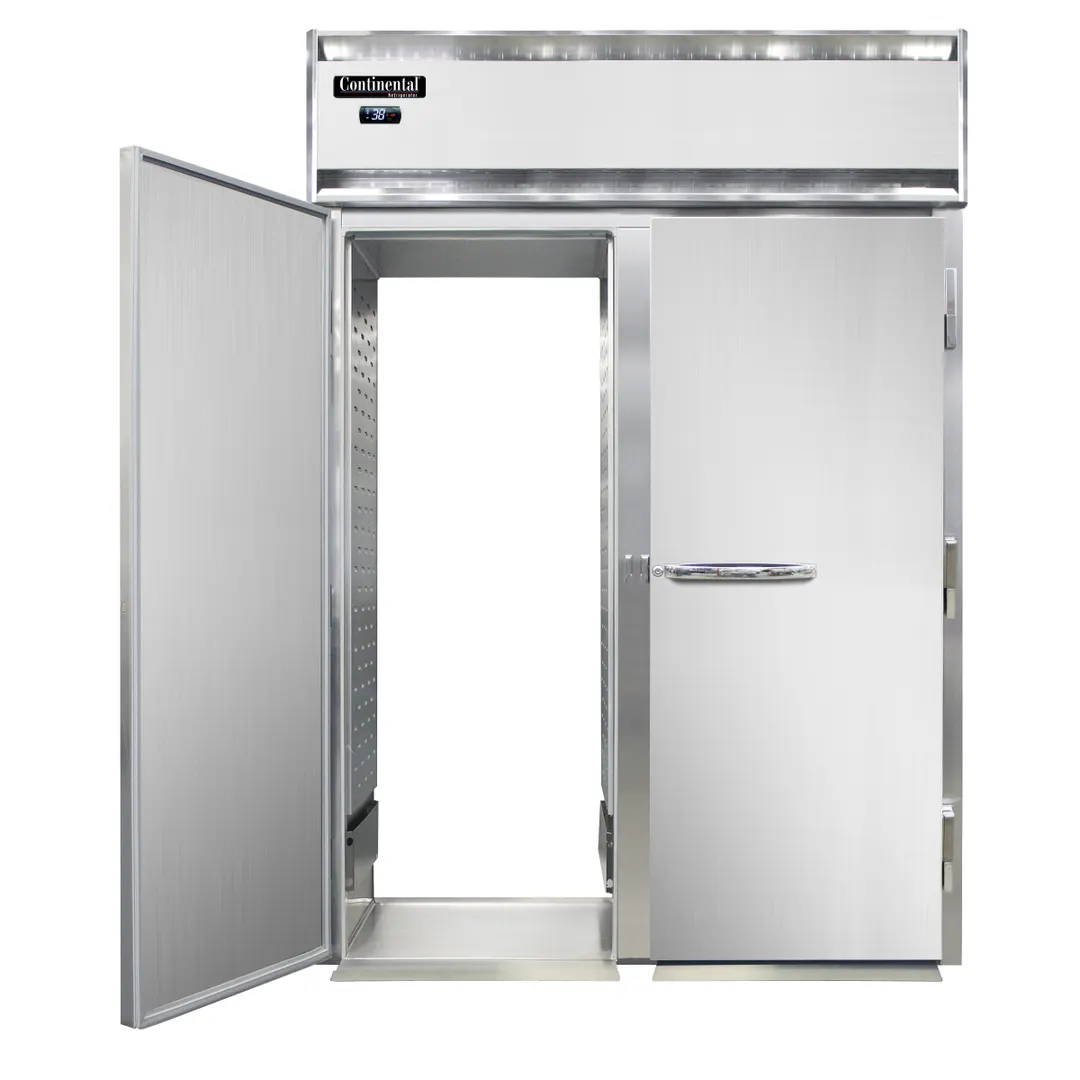 Continental Refrigerator D2RINRT-E 68" 2-Section Roll-Thru Refrigerator w/ 4 Solid Doors, Extra-High, Stainless Steel Front Aluminum Ends