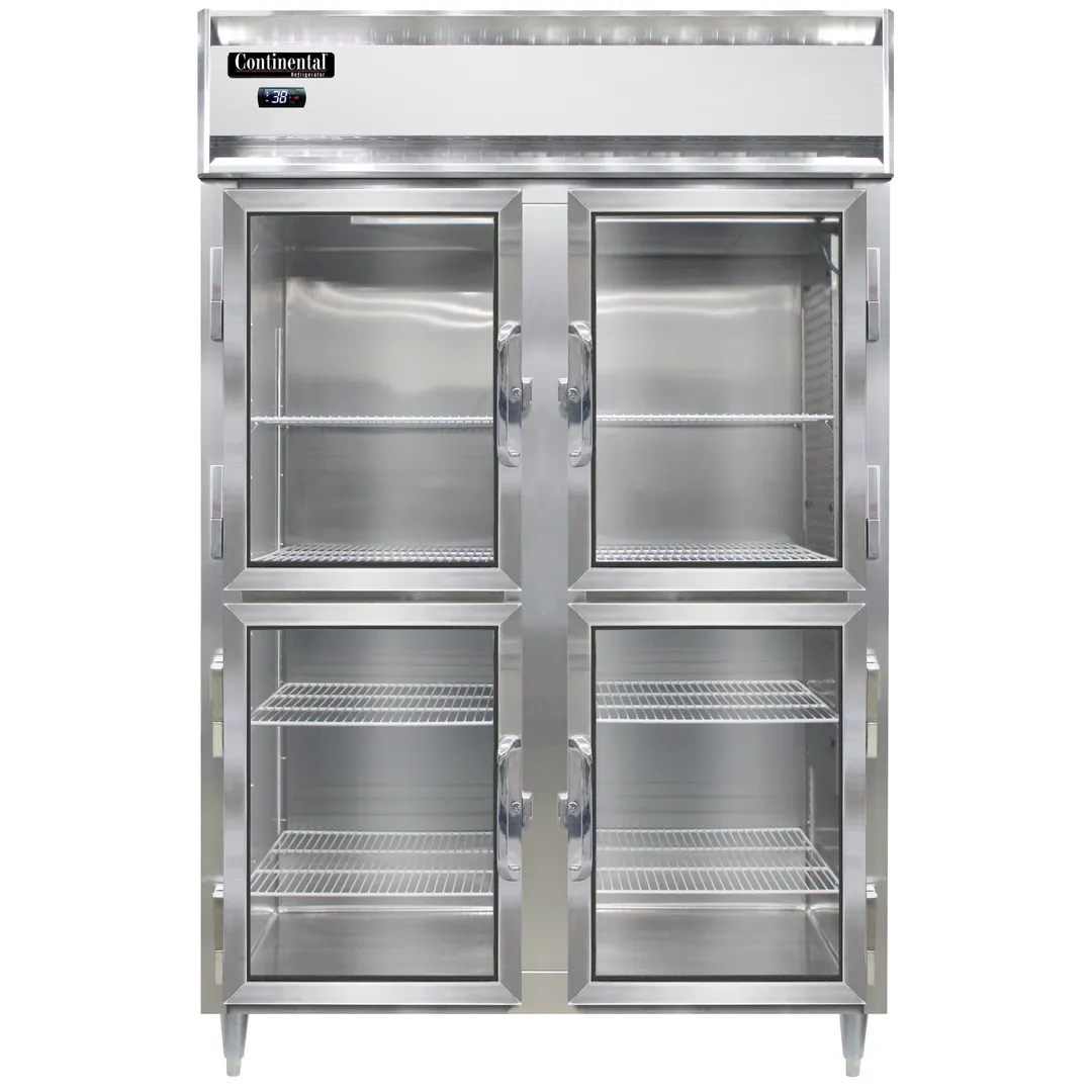 Continental Refrigerator D2RNGDHD 52" 2-Section Reach-In Refrigerator w/ 4 Glass Half Doors, Stainless Steel Front Aluminum Exterior, 50 cu. ft.