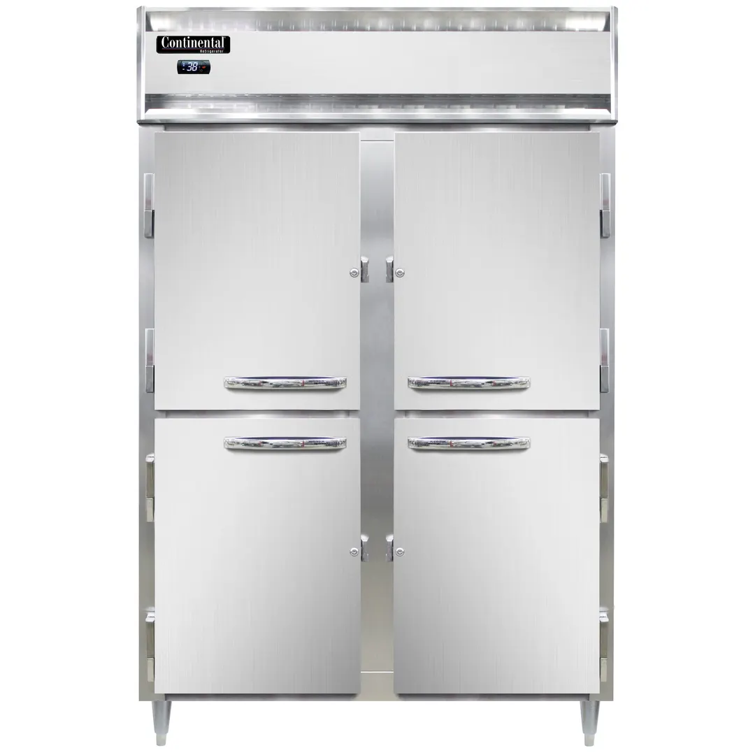 Continental Refrigerator D2RNHD 52" 2-Section Reach-In Refrigerator w/ 4 Solid Half Doors, Stainless Steel Front Aluminum Exterior, 50 cu. ft.
