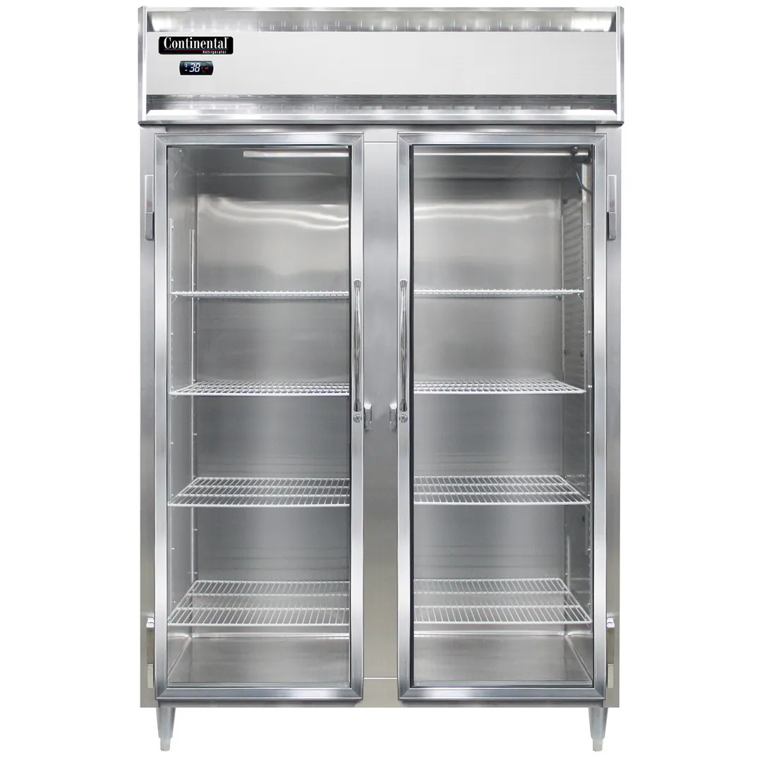 Continental Refrigerator D2RNSAGD 52" 2-Section Reach-In Refrigerator w/ 2 Glass Doors, Stainless Steel Exterior, 50 cu. ft.