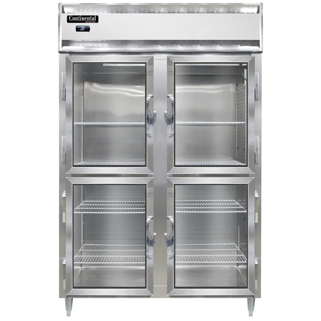 Continental Refrigerator D2RNSAGDHD 52" 2-Section Reach-In Refrigerator w/ 4 Glass Half Doors, Stainless Steel Exterior, 50 cu. ft.