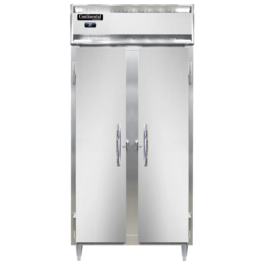 Continental Refrigerator D2RSEN 36" 2-Section Reach-In Refrigerator w/ 2 Solid Doors, Stainless Steel Front Aluminum Exterior, 32 cu. ft.