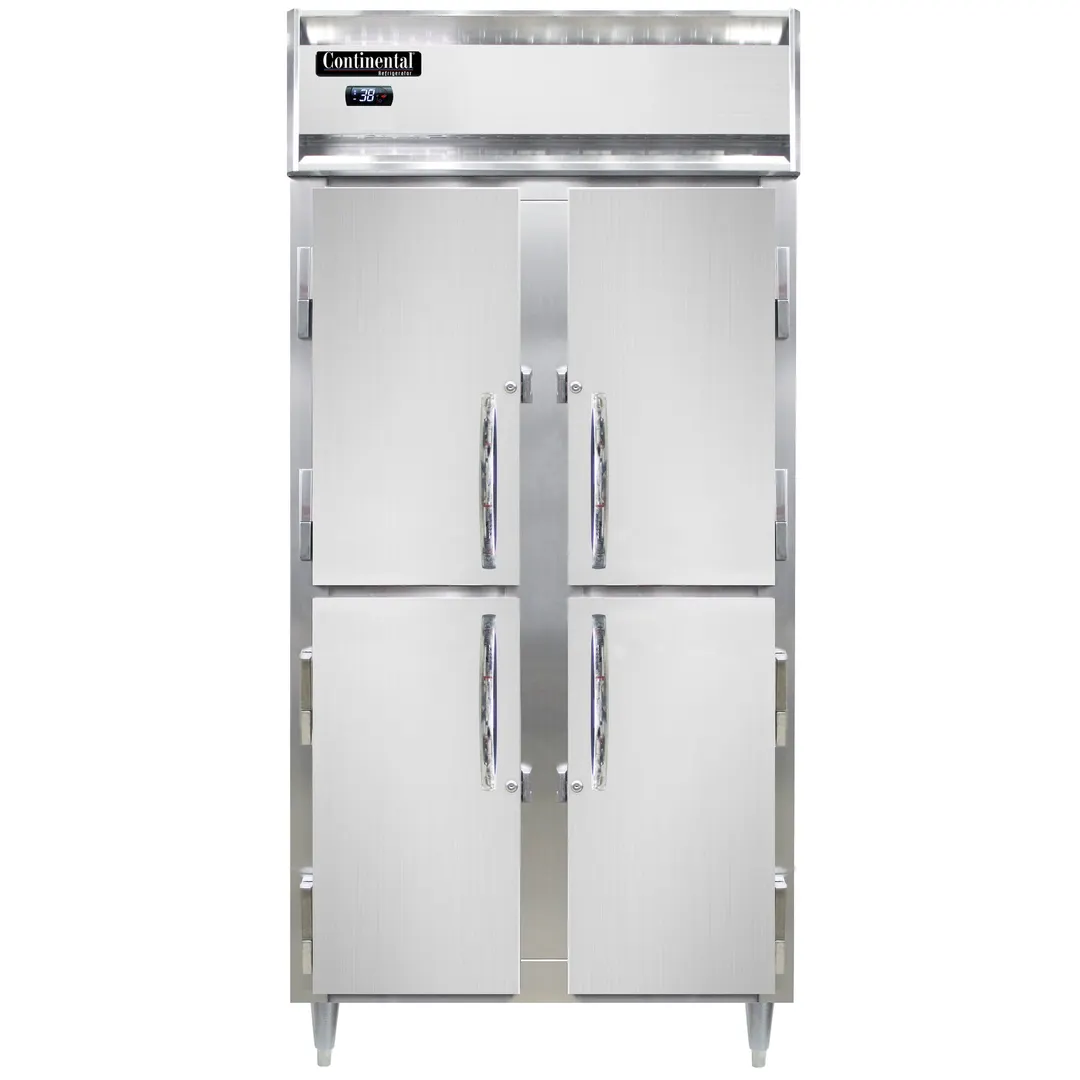 Continental Refrigerator D2RSENHD 36" 2-Section Reach-In Refrigerator w/ 4 Solid Half Doors, Stainless Steel Front Aluminum Exterior, 32 cu. ft.