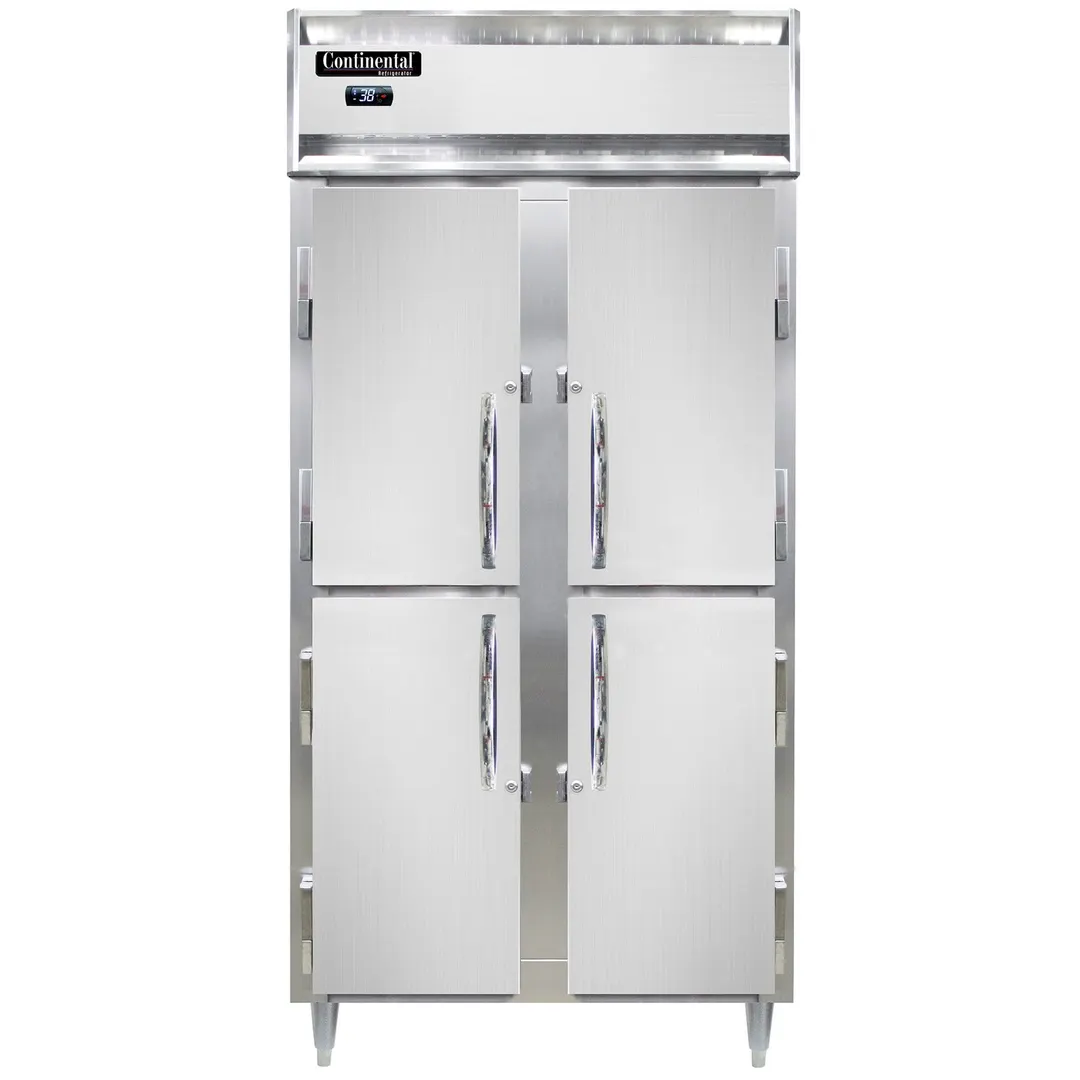 Continental Refrigerator D2RSENSAHD 36" 2-Section Reach-In Refrigerator w/ 4 Solid Half Doors, Stainless Steel Exterior, 32 cu. ft.