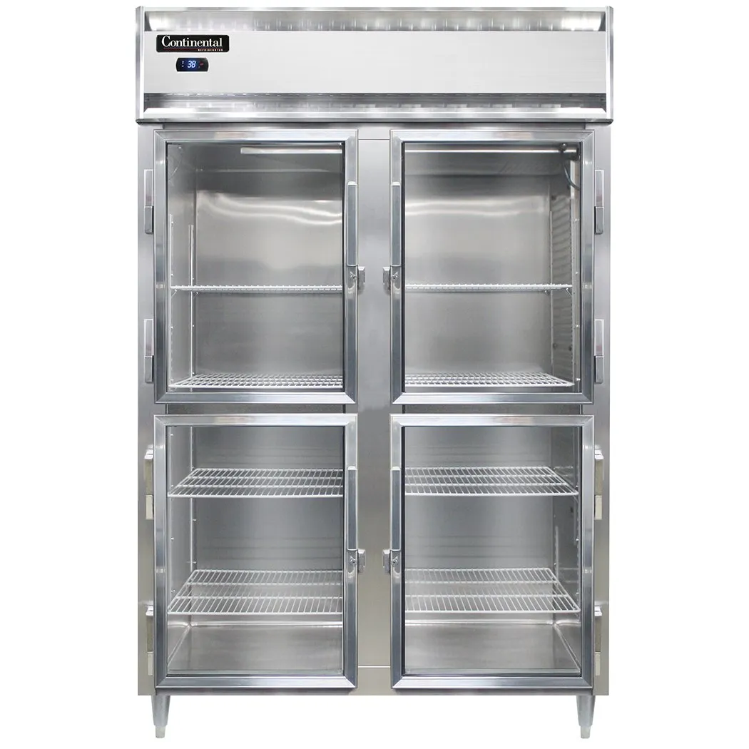 Continental Refrigerator D2RSNSAGDHD 52" 2-Section Reach-In Refrigerator w/ 4 Glass Half Doors, Stainless Steel Exterior, 32 cu. ft.