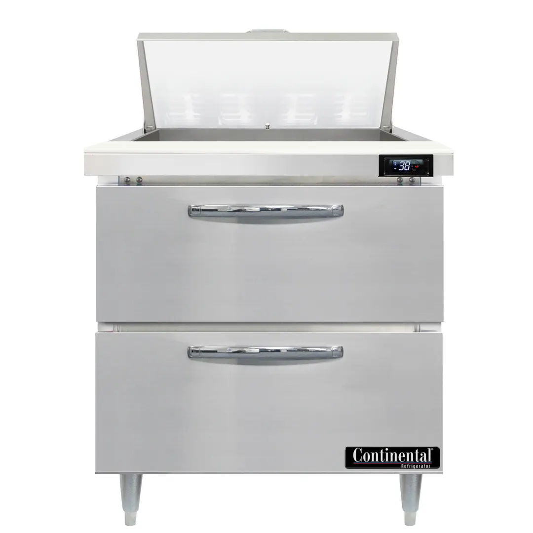 Continental Refrigerator D32N8-D 32" One Section Sandwich / Salad Prep Table w/ 2 Drawers, 8 Pans